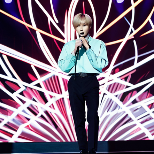 Home 12 **
"Taemin, a professional singer, on stage during a concert, fully clothed in a modest and stylish performance outfit, dynamic lighting, energetic atmosphere, professional stage setup, background with abstract art projections, appropriate attire, safe for work, perfect anatomy, correct proportions, natural pose, well-formed hands, proper finger count, family-friendly."
**